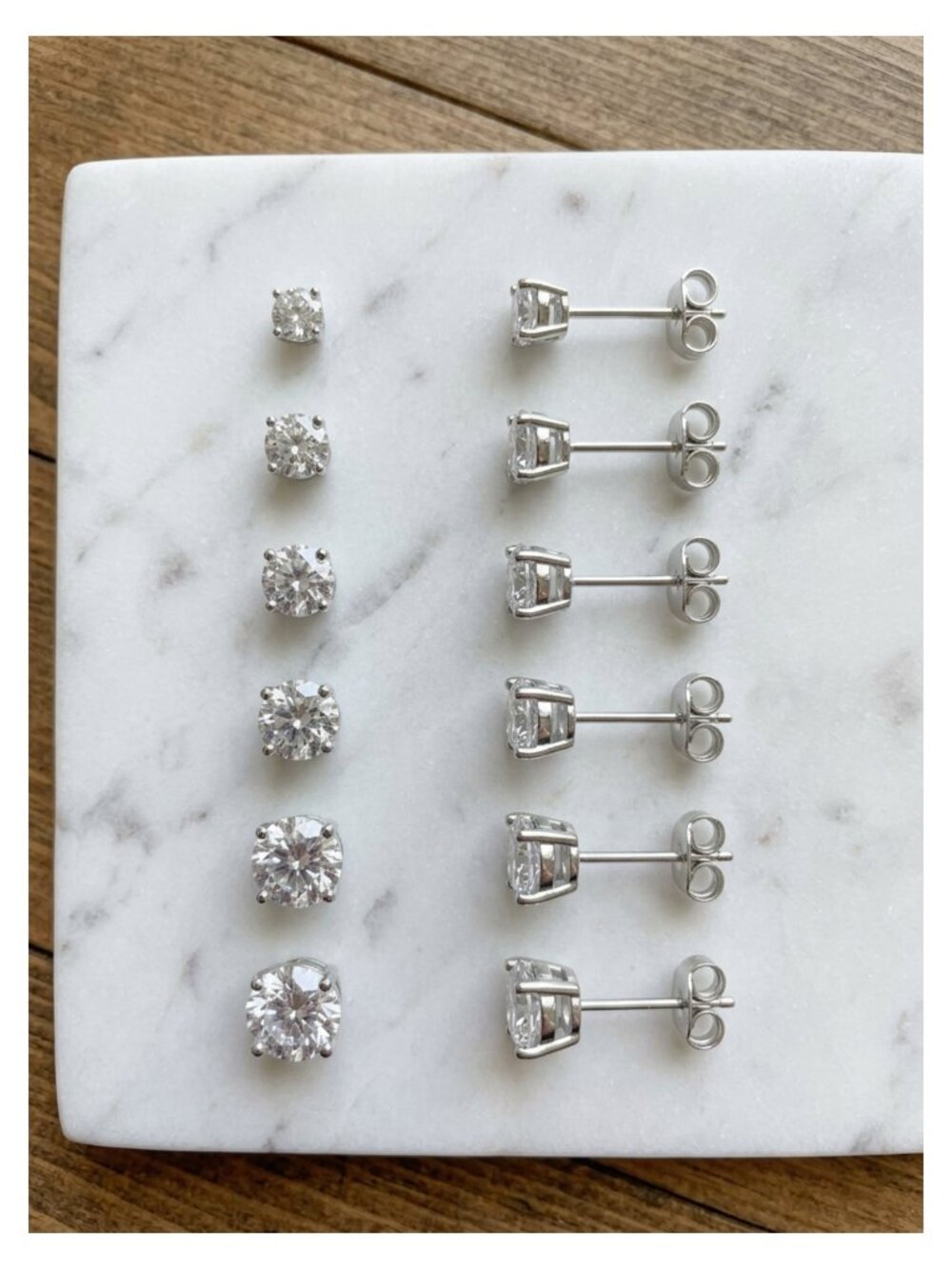 18K White Gold Plated Cubic Zirconia Stud Earrings 6 Pairs Gift Set